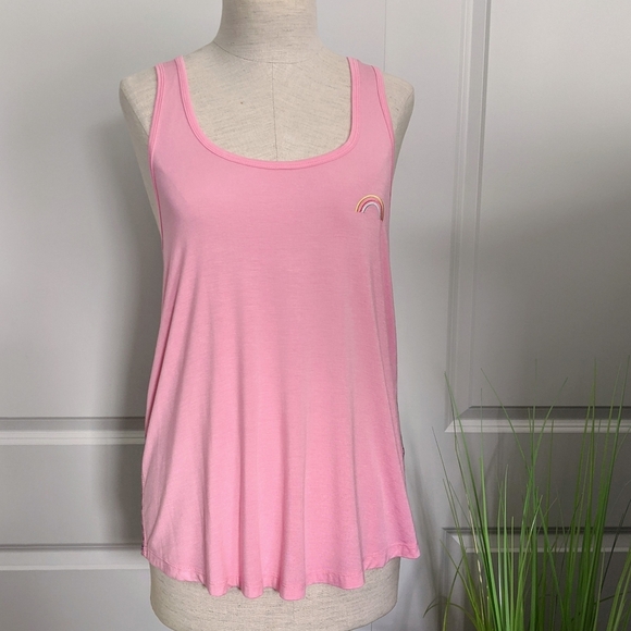 PJ Salvage Tank Lounge Embroider Rainbow Racer Back Pink Grey Black Stripe M NWT - Picture 3 of 8